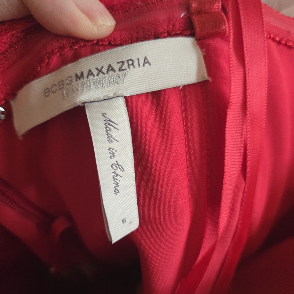 BCBGMaxAzria Red Pleated Strapless Ruffle Evening Dress - Picture 2 of 2